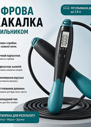 Скакалка цифровая с счетчиком прыжков 2.8 м регулируемая фитнес скакалка для похудения и тренировок