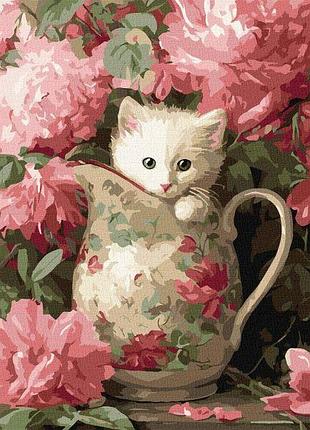 Картина за номерами - кошеня та порцеляна ©art_selena_ua идейка 30х40 см (kho6962)