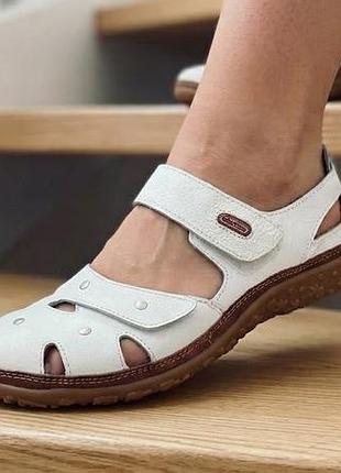 Шкіряні білі босоніжки allshoes (allsy) на липучках / комфортні сандалі