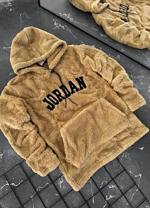 Чоловічий плюшевий коричневий худі jordan модна оверсайз толстовка джордан для хлопця m