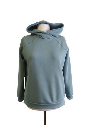 Худи женский сероголубой теплый зимний толстовка с капюшоном футер трехнитка с начесом 66