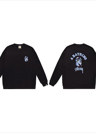 Мужской свитшот черный stussy оверсайз кофта стусси с ярким лого на спине трикотажная толстовка унисекс xxl