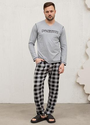 Мужская пижама серая клетка - позитив - family look tom john 93487 l