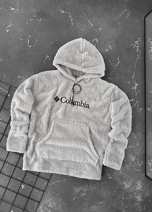 Чоловічий плюшевий сірий худі columbia модна оверсайз толстовка колумбія для хлопця xl