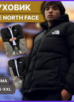 Мужской чёрный тёплый пуховик the north face 700 без капюшона, утеплённая зимняя куртка зе норд фейс тнф на холодную зиму s