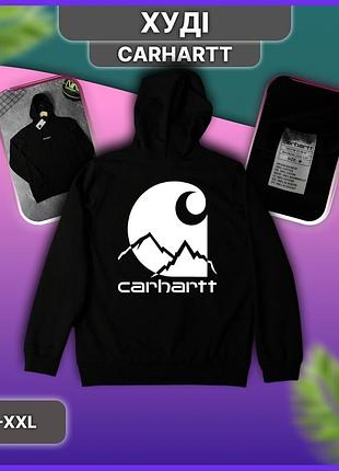 Чорне худі carhartt з великим принтом логотипу на спині, чоловіча толстовка кофта кархарт на осінь весну з капюшоном, з бавовни