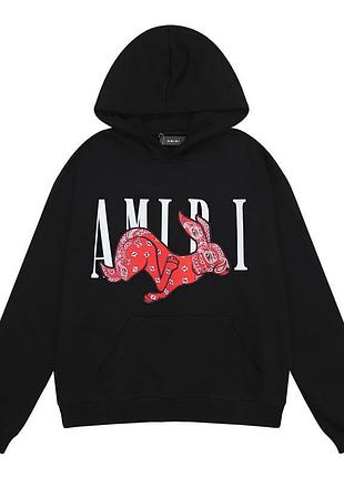 Мужская черная кофта amiri на осень худи с капюшоном и карманом-кенгуру толстовка трехнитка