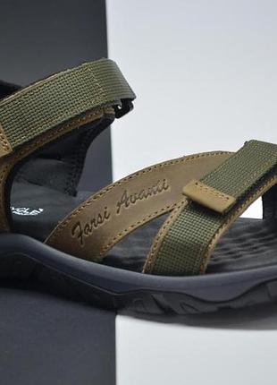 Чоловічі модні спортивні шкіряні сандалі оливкові з хакі step wey 1055