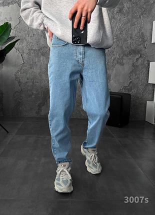 Чоловічі джинси straight fit блакитні класичні прямі джинси з високою посадкою