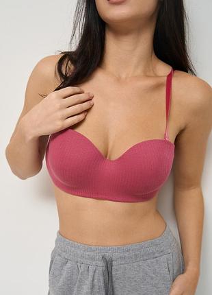Бюстгальтер хлопковый в рубчик nicoletta 80574 80b, фуксия
