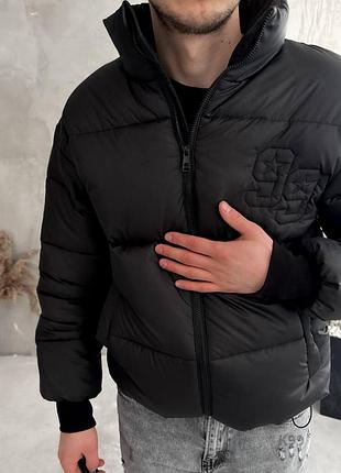 Чоловіча тепла зимова чорна коротка куртка з вишивкою на блискавці для хлопця l