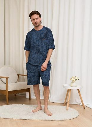 Пижама мужская футболка с шортами tom john синяя размер m, l, xl, 2xl