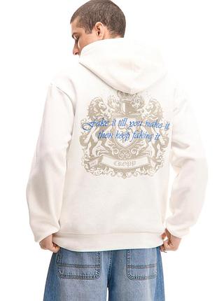 Худи cropp oversized белое с принтом y2k streetwear оверсайз размер m-l
