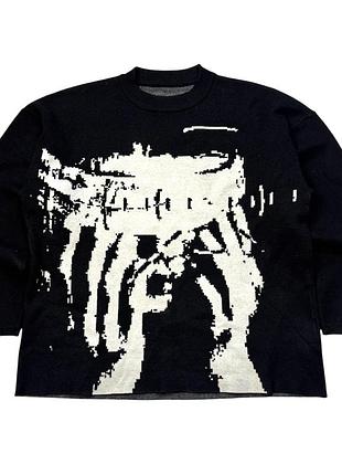 Светр avant-garde y2k чорний oversize з принтом destroyed gothic knit