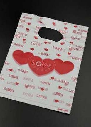 Подарункові поліетиленові пакети 15х20см "love". колір біло-червоний. / подарункові поліетиленові пакети 15х20см "love". колір