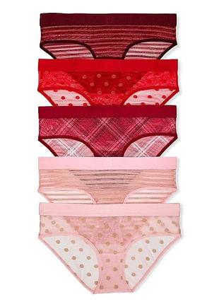 Набір трусиків victoria's secret (29578694215) 5-pack sheer heritage shimmer hiphugger xs комбіновані