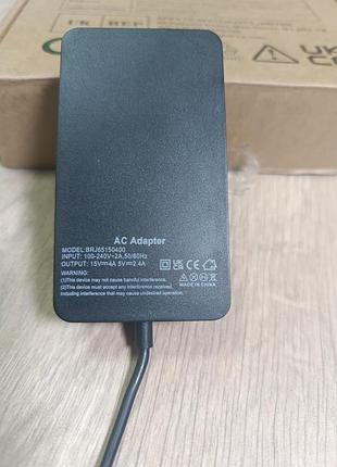 Зарядний пристрій для microsoft surface 15v 4a 60w (модель brj65150400) + usb-порт 5v 2.4a, з мережевим кабелем uk-планка
