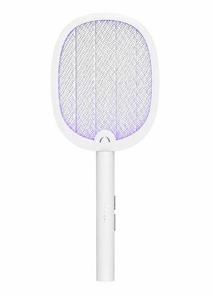 Електрична мухобійка yissvic 2в1 акумуляторна 1800mah uv пастка для комарів складна bug zapper racket white