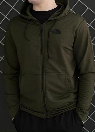 Хаки мужская кофта the north face на молнии легкая осенняя кофта с мужским капюшоном однотонная олимпийка хаки l