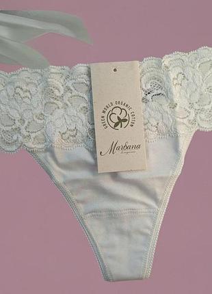 Стринги женские из хлопка с кружевным поясом цвет шампань marsana 01-008 m