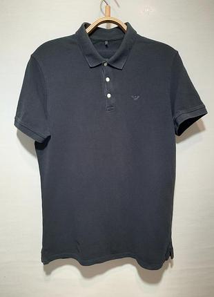 Футболка поло emporio armani темный синий navy blue m 100% хлопок