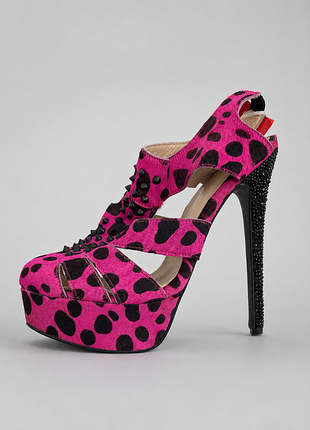 Kandee heels кожаные босоножки стрипы  крашенаяз кожа пони принт лео