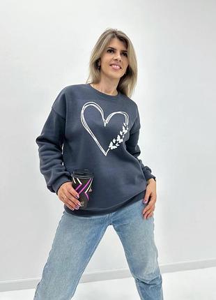 Утеплений світшот з принтом "heart" оптом | норма і батал 54-56, графіт