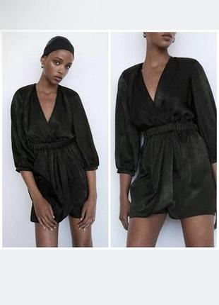 Сатиновий комбінезон шортами чорний zara жіночий м