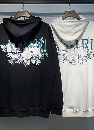 Толстовка amiri черная мужская на осень худи с капюшоном трехнитка кофта амири для парня