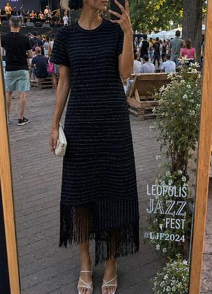 Сукня zara trafaluc асиметрична з бахромою твідова букле смужка boho festival