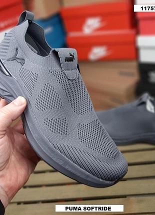 Мокасины мужские puma softride серые летние текстиль пума софтрайд на лето 46(29см)
