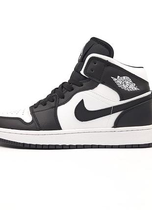 Nike air jordan 1 retro high высокие белые с черным кожа