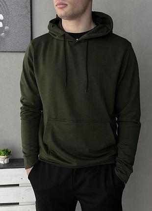 Мужская кофта хаки с капюшоном худи цвета хаки на мужчину осенняя легкая кофта на парня худи демисезонное m