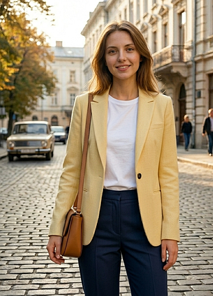 Желтый лимонный структурный фактурный "вафельный" жакет пиджак zara xs