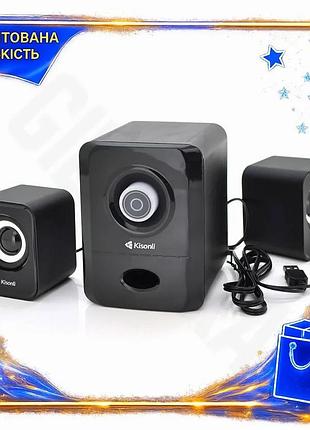 Ve колонки 2.1 kisonli із new version сабвуфером для пк та ноутбука usb 3,5 мм потужні акустичні систе n6w_ver
