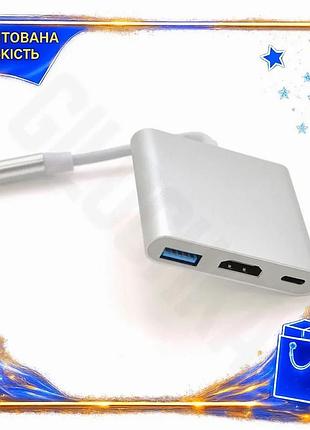 Ve конвертер type-c на hdmi new version usb 3.0 type-c 10 см сріблястий хаб для підключення монітора т n6w_ver
