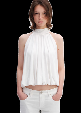 Біла блуза майка з драпіровкою