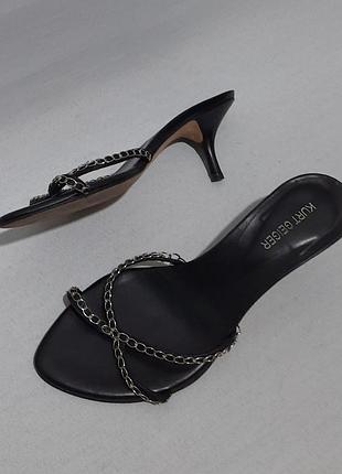 Черные кожаные мюли с острым носиком kurt geiger 39 на удобном не высоком каблуке 6.5 си
