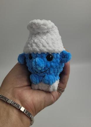 Мягкая вязаная игрушка брелок смурф