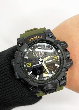 Часы наручные мужские skmei 1586ag army green, мужской армейский водостойкий тактический цвет: зеленый 4