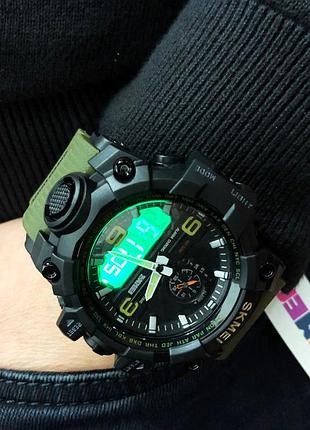 Часы наручные мужские skmei 1586ag army green, мужской армейский водостойкий тактический цвет: зеленый 6