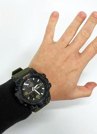 Часы наручные мужские skmei 1586ag army green, мужской армейский водостойкий тактический цвет: зеленый 7
