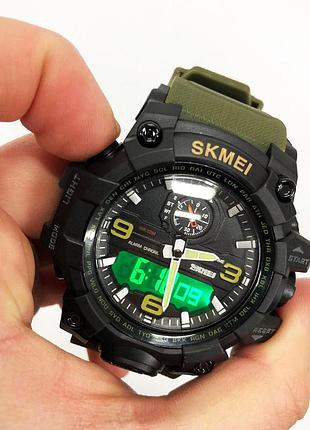 Часы наручные мужские skmei 1586ag army green, мужской армейский водостойкий тактический цвет: зеленый 8