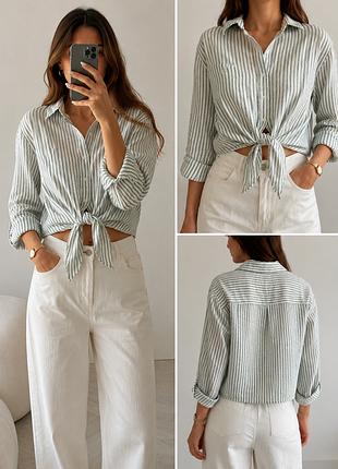 Сорочка h&m linen у смужку, розмір m, л.    льон