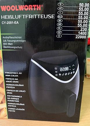 Продам новий аерогриль woolworth cy-2001-ea. об’єм 2,8 л, потужність 800 вт, сенсорне керування, антипригарне покриття, захист від перегріву.