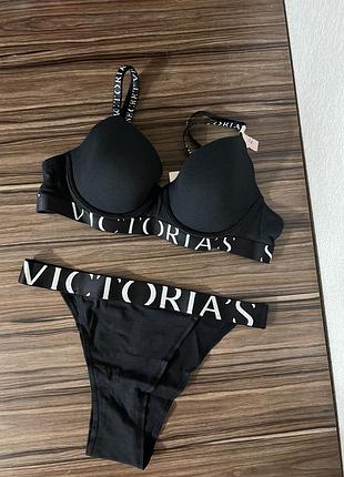 Комплект білизни бюстгальтер та трусики victoria’s secret чорного кольору