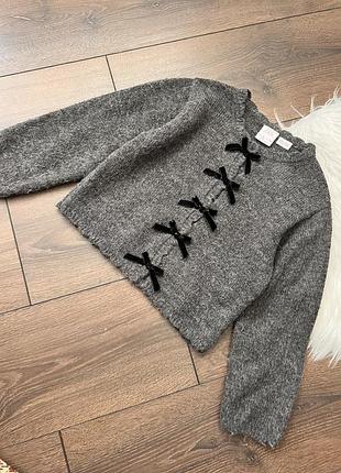 Сіра кофта кардиган на ґудзиках для дівчинки 6 років 116 см зара zara в школу з велюровими оксамитовими чорними бантиками класична