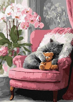 Картина за номерами - муркотливий котик ©art_selena_ua идейка 40х50 см (kho6953)