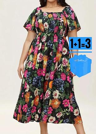 🥰 довга сукня в квітковий принт на резинці bloomchic 18-20 батал