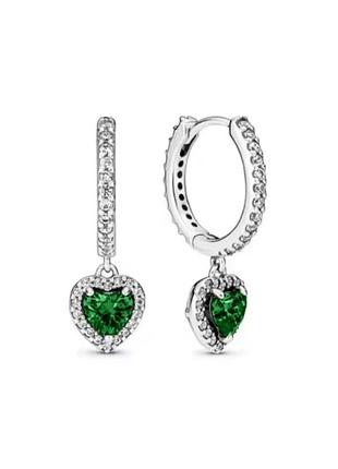 Серьги женские серебряные s925 зеленое сердце 💚 новые